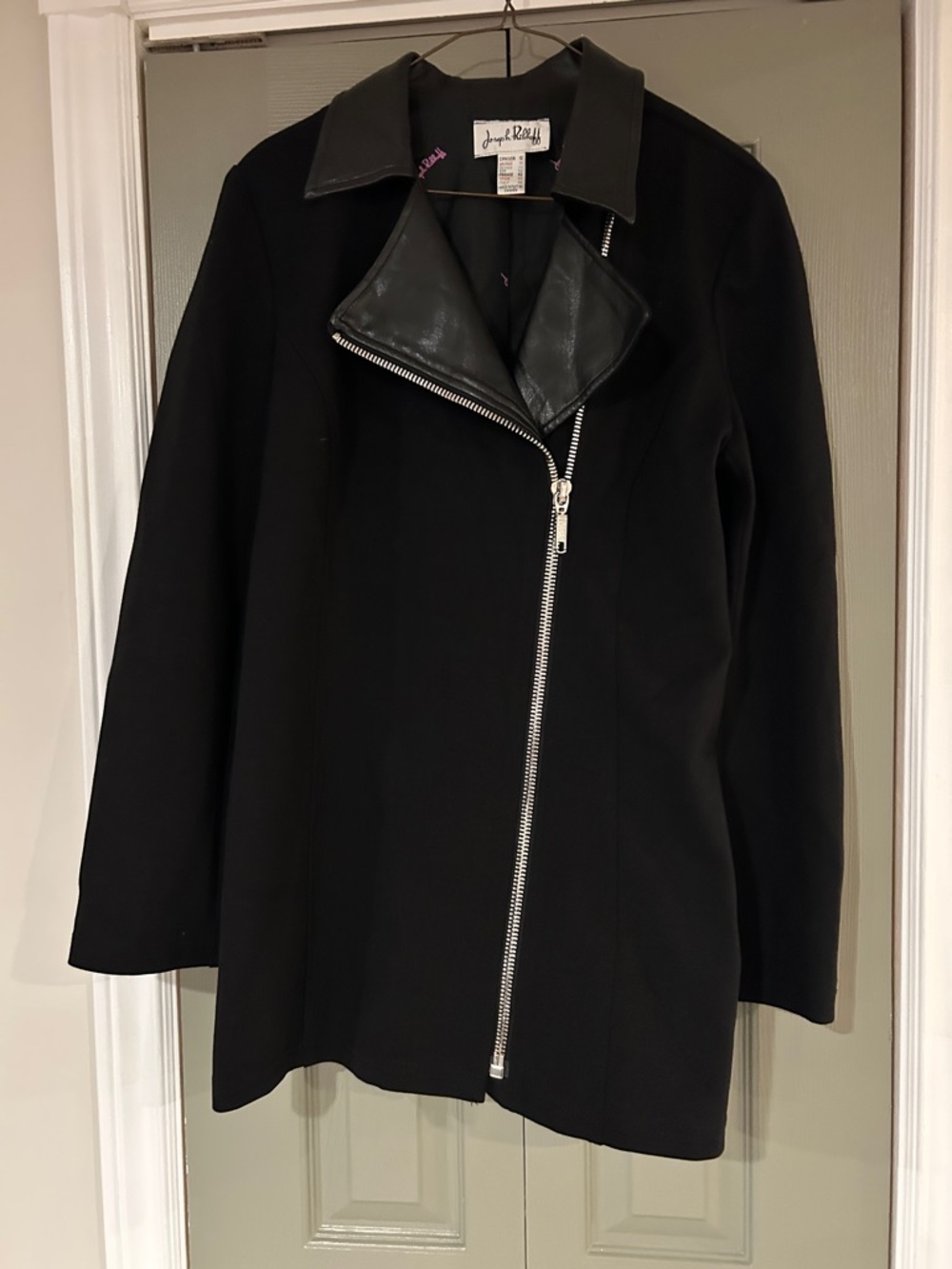 Joseph Ribkoff Black Asymmetric Zip 3/4 length Coat